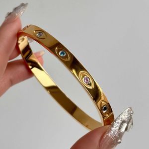 2022 Dazan New Ins 18k Gold Plated Stainless Steel Eye Of Prophecy Colored Zircon Polished Super Shine Bracelet For Women