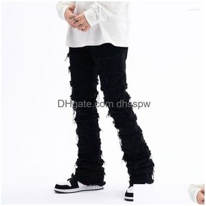 Men'S Jeans Mens High Street Striped Tassel Frayed Ripped Pants Daily Harajuku Baggy Casual Hole Denim Trousers Oversized Spring 202 Dh0Ky