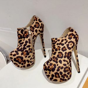 Туфли Liyke, весенне-осенние пикантные туфли с леопардовым принтом и круглым носком на очень высоких каблуках, обувь для стриптиза на пилоне, модные женские туфли-лодочки на платформе на молнии 231208