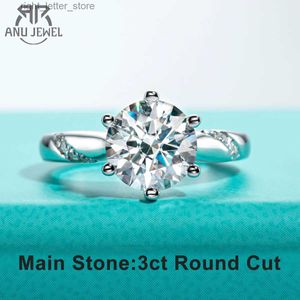 サイドストーン付きAnujewel 3ct Round Cut D Color Moissanite Engagement Ring 18k Gold Plated CER Wedding Band Rings Jewelry Wholesale YQ231209