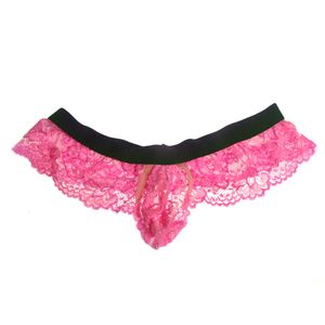 Men Lingerie Panties Lace See Through Bulge Pouch Bikini String Homme Underwear Gay Sissy Mens Underpants Jockstrap Thong