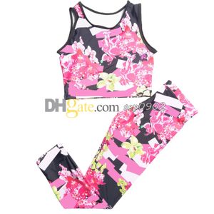 Flower Print Sport Vest Women Sleeveless Tanks Top Slim Fit Yoga Leggings Quick Drying Fitness Wear