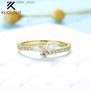 With Side Stones Kuololit Pear Cut Moissanite Rings for Women Solid 18K 14K 10K 925 Sliver Yellow Gold Wedding Band for Anniversary Classic Gift YQ231209