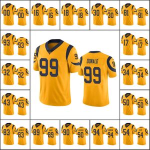 Los Angelesramsmen＃16 Jared Goff 30 Todd Gurley II 99 Aaron Donald 18 Cooper Kupp Custom Custom Youth Color Rush Jersey