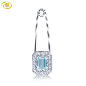 Pins Brooches Natural 1.2 Carats Octogan Blue Topaz Solid 925 Sterling Silver Brooch Simple Style Party Anniversary Gift for Women 231208