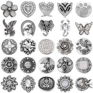 Charm Bracelets 5pcs/lot Fashion Snap Jewelry White Rhinestone Animal Plant 18mm Buttons Fit Button Necklace For Women