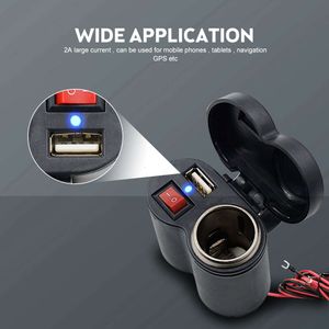 Novo carregador usb à prova d'água para guidão de motocicleta com adaptador de isqueiro tomada de fonte de alimentação para celular