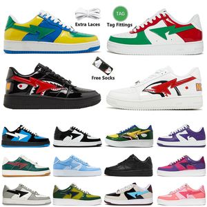 AAA+TOP OG Haifisch Patent Leder Mode Frauen Herren lässige Designerschuhe Bapesstas SK8 STA Schwarzweiß Pink Tarn Tarn Tarnung Skateboarding Jogging Sneakers Trainer