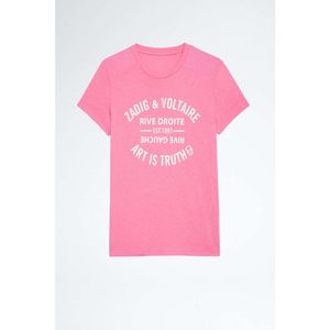 24ss Zadig Voltaire New Designer T-shirt Zv Classic Hot Letter Print Flower Embroidery Pink Cotton Women Casual Versatile Short Sleeved Loose Pullover Tees Tide Q14