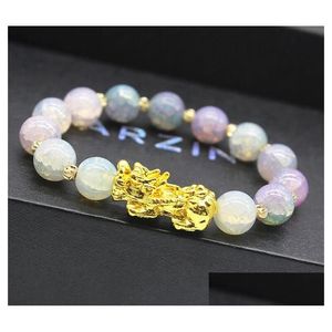 Beaded Natural Stone Feng Shui Strands Bracelets Pixiu Wealth Luck Chinese Pi Yao Dragon Charm Elastic Amet Bracelet For Men Women Dro Dhtfy