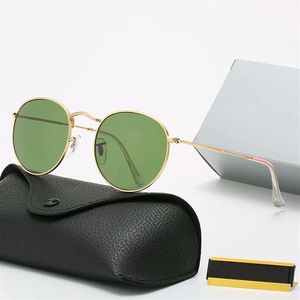 Klassiska runda solglasögon varumärkesdesign UV400 Eyewear Metal Gold Frame Sun Glasses Men Women Mirror Solglasögon Polaroid Glass Lens W3252