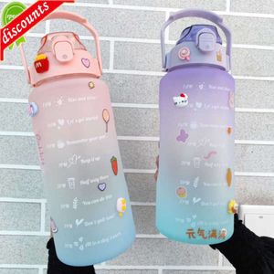 Upgrade 2l Partable Water Bottle Large Capacity Plastic Gradient Color Cups Reusable Sports Fitness Drinking Kettle with Time Scare