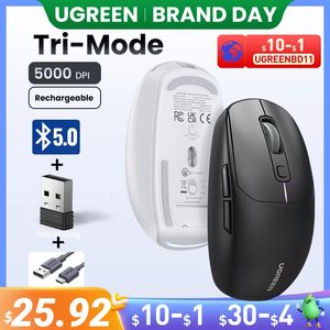 Möss ugreen spelmus 5000DPI trådlös mus Bluetooth 5.0 2.4G WIRED CHARGEABLE GAMER MICE 6 Knappar för MacBook -surfplatta Laptops 231208