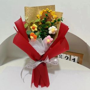 Dekoratif çiçekler bitmiş el örgü buket tığ işi ayçiçeği gülü düğün doğum günü Sevgililer Günü Anneler Hediye Ev Dekor