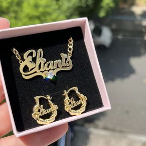 Pendant Necklaces DUOYING Custom Name Jewelry Set With Heart Personalized Mini Hoop Earring Stainless Steel Nameplate Necklace for Children's Gift 231208