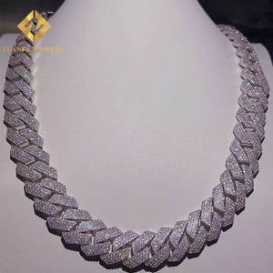 Moissanite Cupan Link Chain Shipping Shipping 20mm VVS Moissanite 925 سلسلة ارتباط كوبية