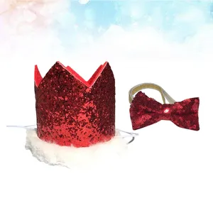 Köpek Giyim 2 PCS Noel Taç Bow Tie Dekoratif Parti Şapkası Süsleme Po Prop (Yay ve Şapka)