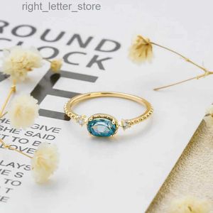 With Side Stones LAMOON Rings for Women Natural London Blue Topaz Gemstone 925 Sterling Silver Gold Plated Ring Blue Color Fine Jewelry RI235 YQ231209