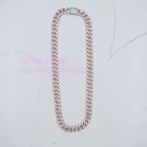 Hip Hop Jewelry Custom 2Rows 14mm Prong Cuban Chain Trendy 2 Tone 925 Silver Moissanite Diamond Cuban Necklace