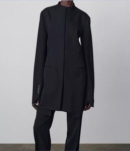 TH ~ ROW 2024, весенне-осенний сезон, новый костюм с круглым вырезом, пальто средней длины со скрытой пряжкой, темный стильный костюм, женский стиль