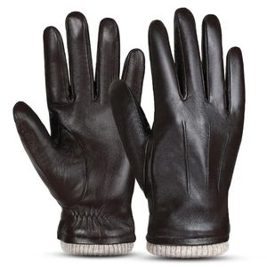 Five Fingers Gloves Men Sheepskin Leather Gloves Outdoor Sport Warm Wool Lined Vintage Daily Dress Driving Gloves 231208