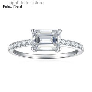 With Side Stones Follow Cloud Emerald Cut 2ct Moissanite Diamond Ring for Women Sparkly Halo Engagement Wedding Band Platinum Plated 925 Silver YQ231209