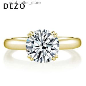 With Side Stones DEZO 14K Yellow Gold Plated S925 Silver 3 Round Cut Moissanite Engagement Rings For Women Gifts D Color GRA Certificate YQ231209