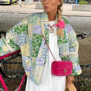 Korki damskie płaszcze vintage kwiat nadrukowany cienki bawełniany park paramski mody mody długoterminowe topy 2023 Autumn Ladies Chic Streetwear