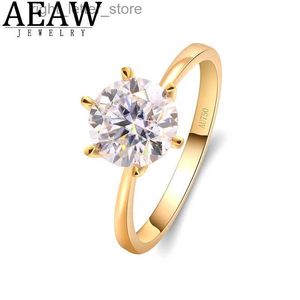 サイドストーン2.0ct 8mm deカラーラウンドカットモイサナイト婚約リングリアル14kイエローゴールドファインリングYQ231209