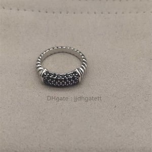 Lyxig vigselring designer ringer kabel vridna linje svart vit stenstack 925 sterling silver med pavdiamanter ringar