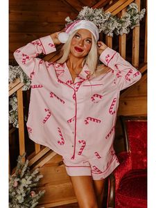 Mulheres Sleep Lounge Mulheres Cetim Papai Noel Imprimir Shorts Homewear Set Xmas Casual Solto Manga Longa Camisas Pijama Ternos Natal Pijamas 231208