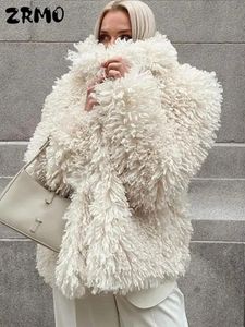 Women's Fur Faux Fur Elegant Turn Down Collar Female Warm Coat Fashion Solid Thicken Fur Coat For Women Winter Long Sleeves Ladies Lamb Wool Coat 231208