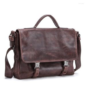 Briefcases Genuine Leather Men's Briefcase Business Work Bag Large Capacity Laptop Office Travel Messenger Men Shoulder