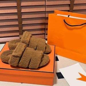 Dapu Wool Slippers Fall and Winter New 2023 Lamb's Wool One-Piece Casual Shoes Flat Slippers Design Sandaler Kvinnor utanför slitage