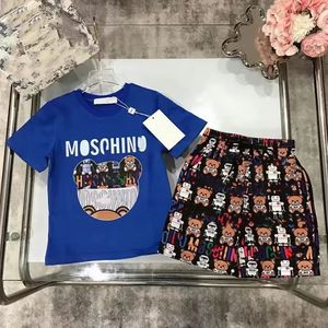 Giyim tasarımcısı çocuklar set tişört pantolon seti marka baskı çocuklar 2 adet saf pamuklu kıyafetler erkek bebek kız moda