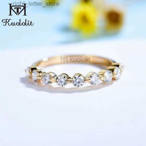 With Side Stones Kuololit 585 14K 10K Yellow Gold Bubble Ring for Women Moissanite Solitaire Band Half Eternity Wedding Matching Engagement Rings YQ231209