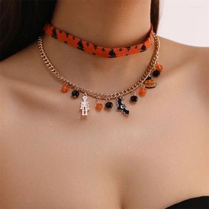 Catene multistrato 2023 Collana di zucca di Halloween per donne Bat Ghost Festival Orange Girl Happy Day Regalo pendente