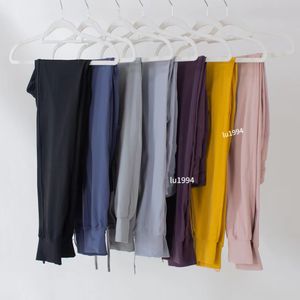 Lu Yoga Women's Naked Feel Fabric Yoga Workout Sport Joggers Pants女性ウエストドローストリングフィットネスランニングスウェットズボンを2つのサイドポケットスタイルll