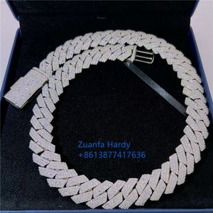 20 mm 3 rzędy Niestandardowe przełęcz łańcucha Tester Diamentowy VVS MOISSANITE Cuban Chain Naszyjnik zamarzony