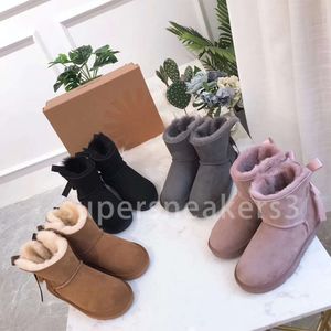 Tasarımcı ayak bileği kar mini çocuk çocukları Avustralya tarzı gerçek süet deri sıcak pamuk botları ayakkabı bebek boyutu 21-35