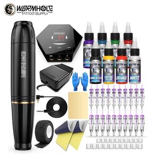 Tattoo Guns Kits Wormhole Pen Cartridge Machine Kit Beginner Rotary Type Complete Supplies 231208