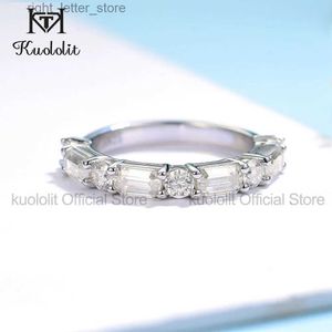 Med sidogenor Kuololit 585 14K 10K Emerald Ring för kvinnor Moissanite Solitaire Ring Matching Eternity Wedding Band för engagemang Bague Anillo YQ231209