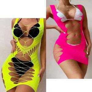 Moda damska plaża noszona seksowna fishnet pusta widok przez mini bodycon sukienkę damską mesh krótka spódnica ciasna bielizna kostium seksowna seksowna