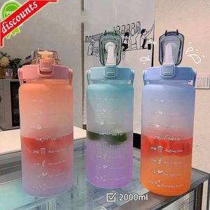 Upgrade 2l Water Bottle Straw Cup Time Scale Couple Water Cup Large Capacity Student Fitness Cup Outdoor Sports Portable Travel Bottle