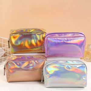 New Solid Color Laser Makeup Bag Portable Travel Wash Storage Bag Fashion Large Capacity Toiletry Cosmetic Organizer Bag