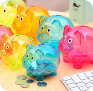 Storage BottlWedding gifts Lovely Candy colored transparent plastic piggy bank money boxes Princess crown Pig Piggy Bank Kids Girl5151454