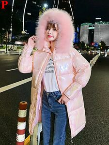 Frauen Daunen Parkas Winter Warm Glänzende Parka Jacke Koreanische Rosa Parca Chaquetas Casual Faux Kaninchen Pelz Kragen Dicke Schnee Tragen jaquetas 231208