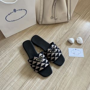 Summer luxury flat bottom leather slippers medium sandals muilezels shoes slip on triangle buckle ornament sandal women slides slipper