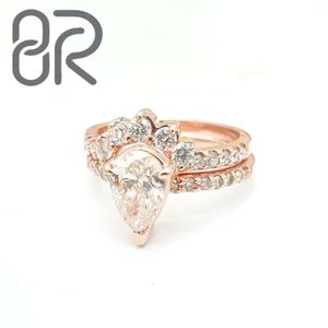 Real Gold 14K 2CT Moissanite Wedding Pass Test Iced Out Baguette Pear Cut VVS Diamond Engagement Ring for Women