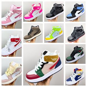 Kids students Jumpman 1 1s Mid Basketball Shoes Boys Girls Children Toddler Sports sneakers Trainer panda Dark Pony Smoky Mauve Youth 22-37